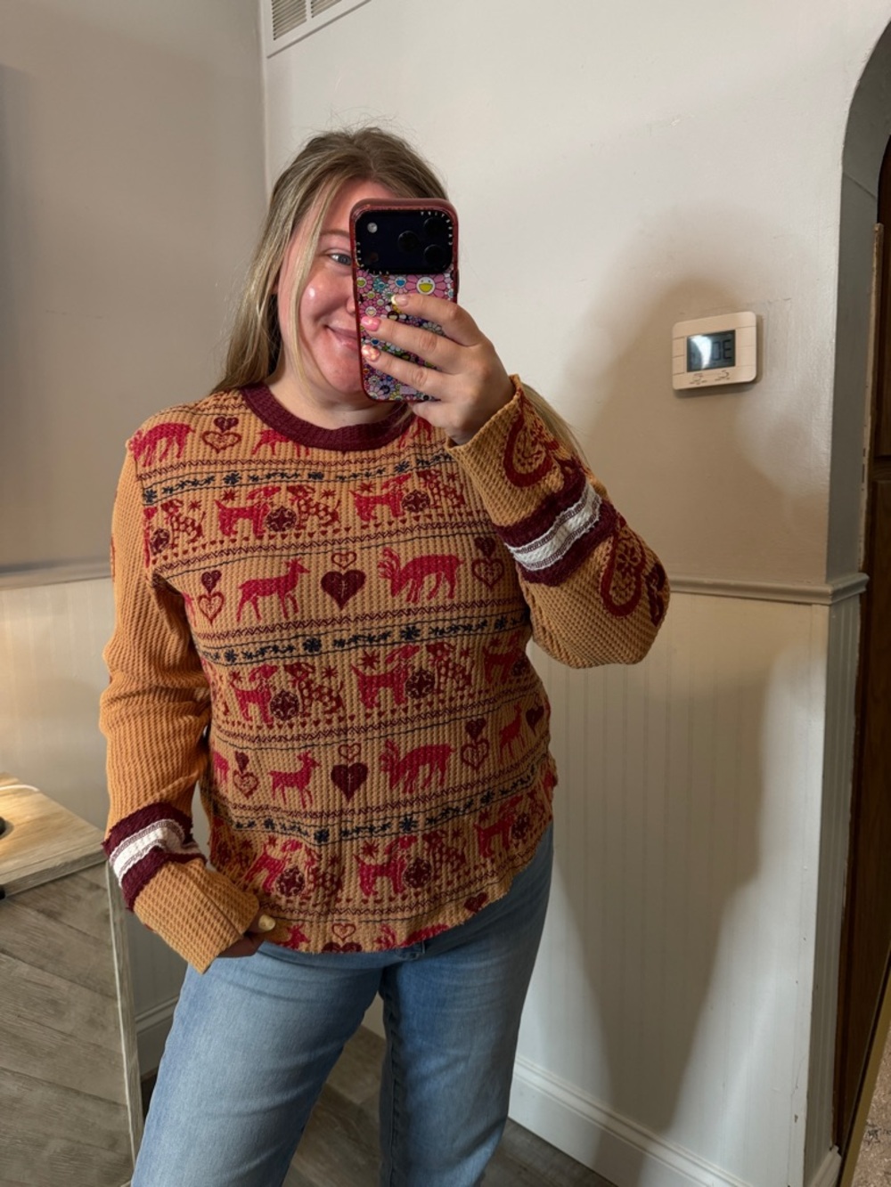 Free People Blissful Layering Long-Sleeve Top - Reigndeer Print Size XL